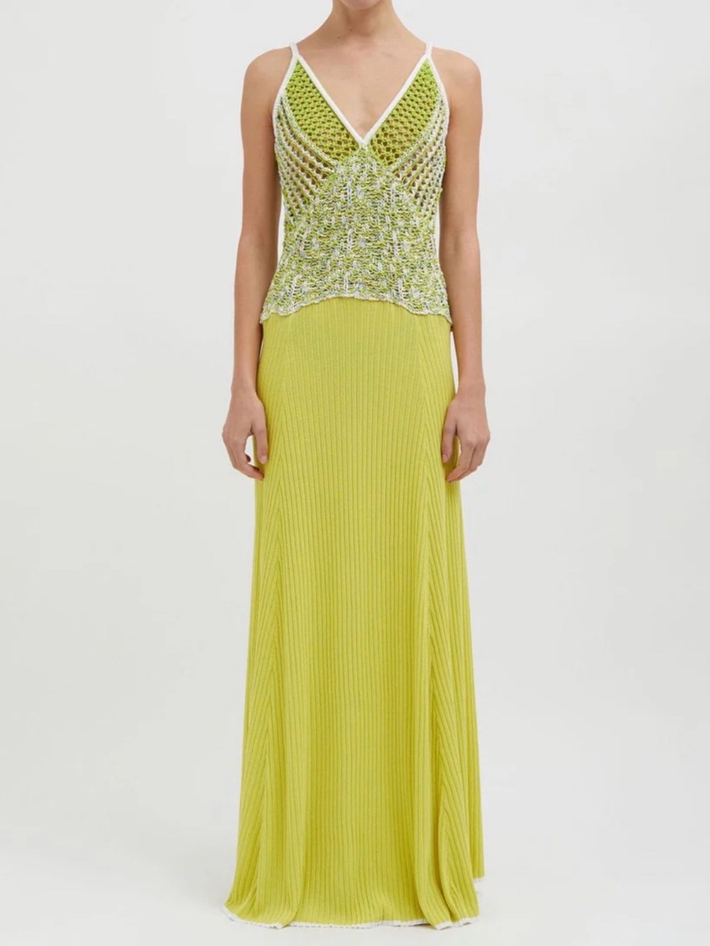 Christopher Esber Chartreuse/Multi Grafted Duo Cami Gown - Size XS